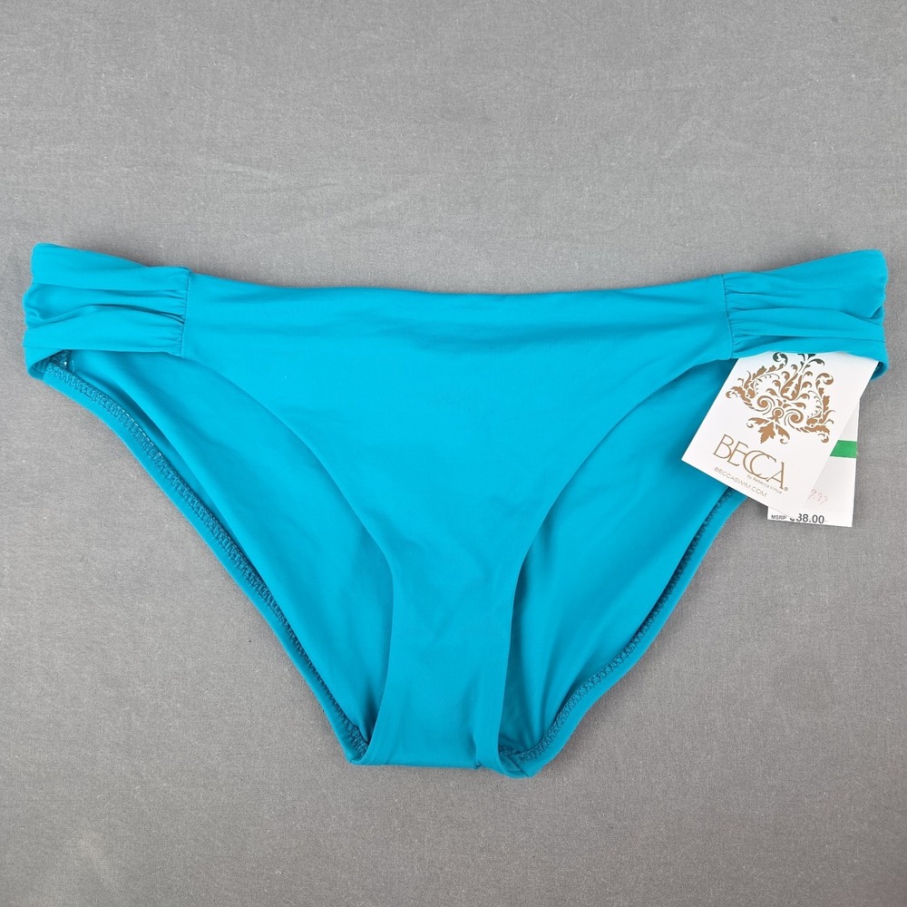 BECCA by Rebecca Virtue Color Code Side Shirred Bikini Bottom Teal Sz Large NWT